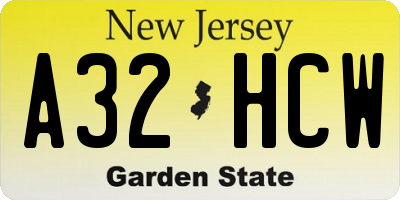 NJ license plate A32HCW