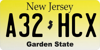 NJ license plate A32HCX