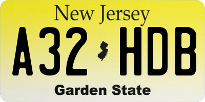 NJ license plate A32HDB