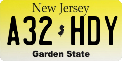 NJ license plate A32HDY