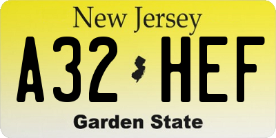 NJ license plate A32HEF
