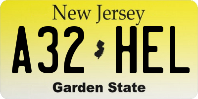 NJ license plate A32HEL