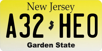 NJ license plate A32HEO
