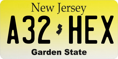 NJ license plate A32HEX