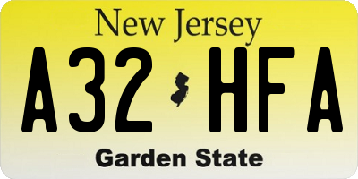 NJ license plate A32HFA