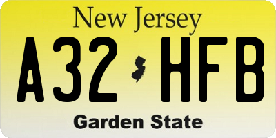 NJ license plate A32HFB