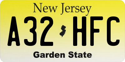 NJ license plate A32HFC