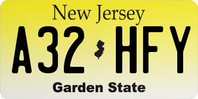 NJ license plate A32HFY