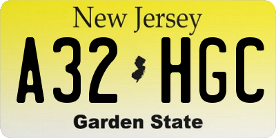 NJ license plate A32HGC
