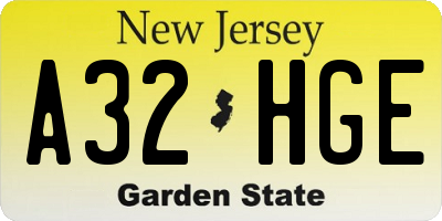 NJ license plate A32HGE