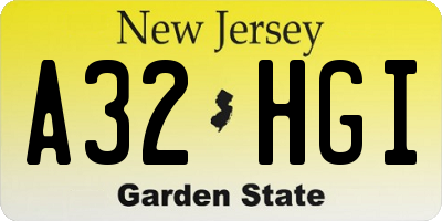 NJ license plate A32HGI