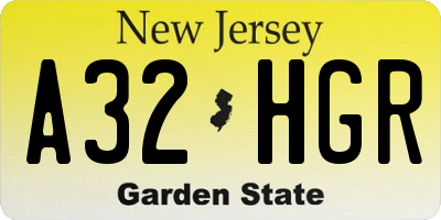 NJ license plate A32HGR