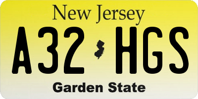 NJ license plate A32HGS