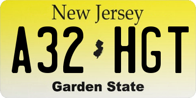 NJ license plate A32HGT
