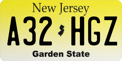 NJ license plate A32HGZ