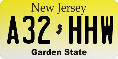 NJ license plate A32HHW
