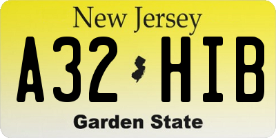 NJ license plate A32HIB