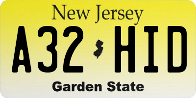 NJ license plate A32HID