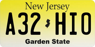 NJ license plate A32HIO
