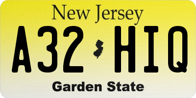 NJ license plate A32HIQ