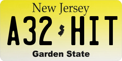 NJ license plate A32HIT