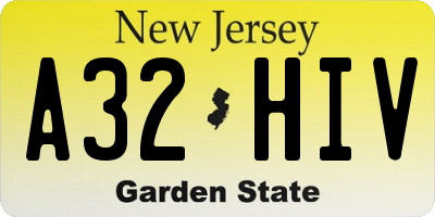 NJ license plate A32HIV