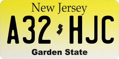 NJ license plate A32HJC