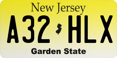 NJ license plate A32HLX
