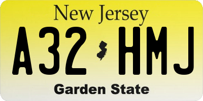 NJ license plate A32HMJ