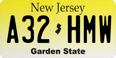 NJ license plate A32HMW