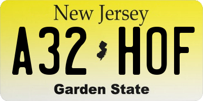 NJ license plate A32HOF