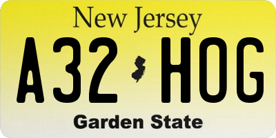 NJ license plate A32HOG