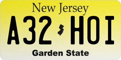 NJ license plate A32HOI