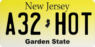 NJ license plate A32HOT