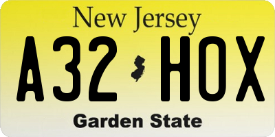 NJ license plate A32HOX