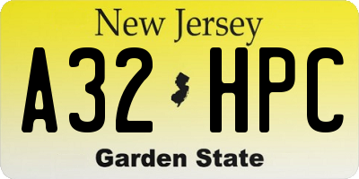 NJ license plate A32HPC