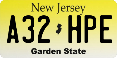 NJ license plate A32HPE