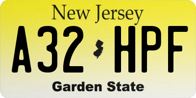 NJ license plate A32HPF