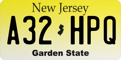 NJ license plate A32HPQ