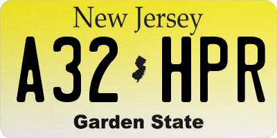 NJ license plate A32HPR