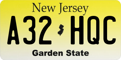 NJ license plate A32HQC