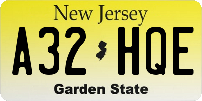 NJ license plate A32HQE