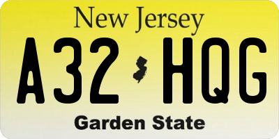 NJ license plate A32HQG