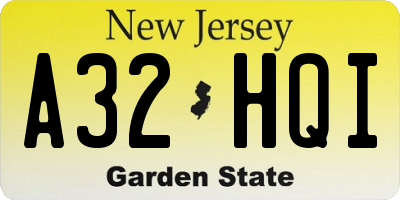NJ license plate A32HQI