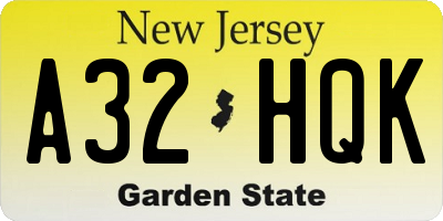 NJ license plate A32HQK