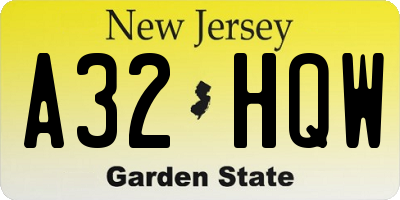 NJ license plate A32HQW