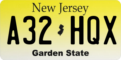 NJ license plate A32HQX