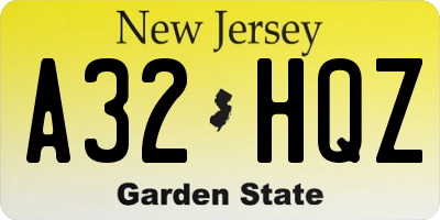 NJ license plate A32HQZ