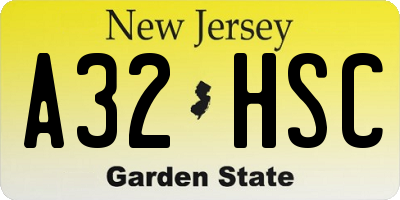 NJ license plate A32HSC