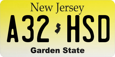 NJ license plate A32HSD